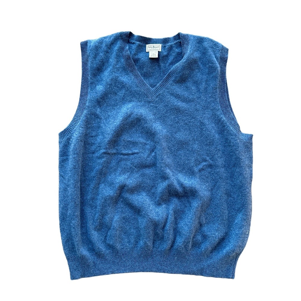 LL Bean Mens Size XL Blue Vest Sweater 100% Cashmere‎ RN#71341